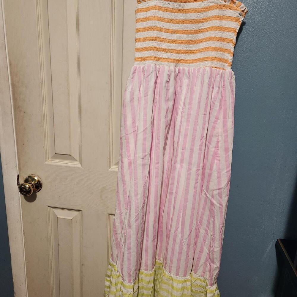 La February white and orange striped maxi dress size S 100 % Cotton